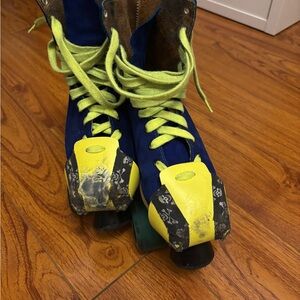 Blue and Yellow Roller Skates